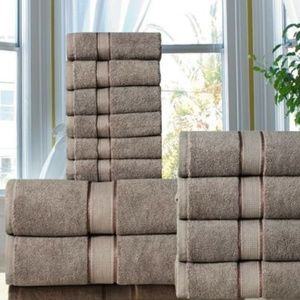 100 % Cotton 600 GSM 12 Piece Bath Towel Set Brown